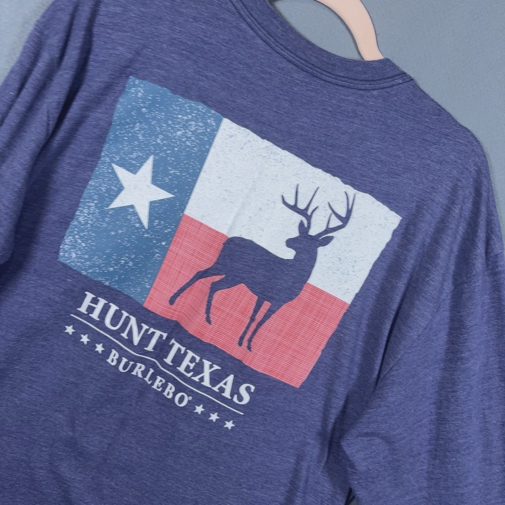Burlebo T-Shirt Mens Sz L Blue Hunt Texas Lightweight Pocket Outdoors